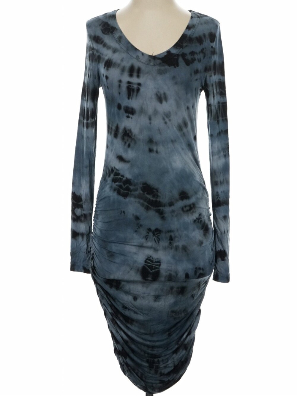 Hard Tail Blue Tie-Dye Long Sleeve Ruched Midi Dress